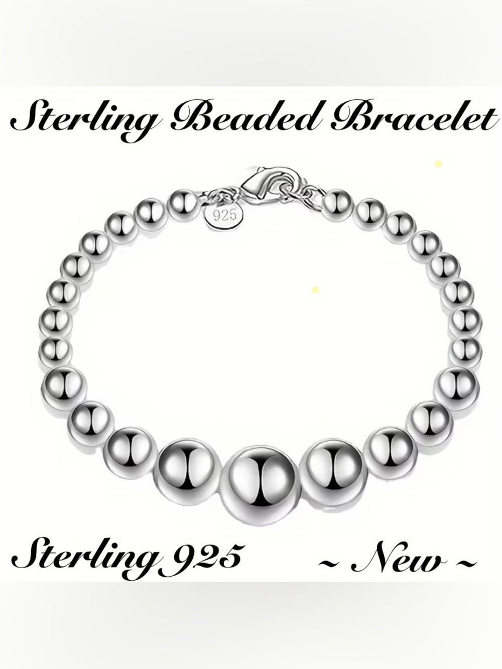 Sterling Silver 925 Beaded Chain Bracelet ~New~ 8”